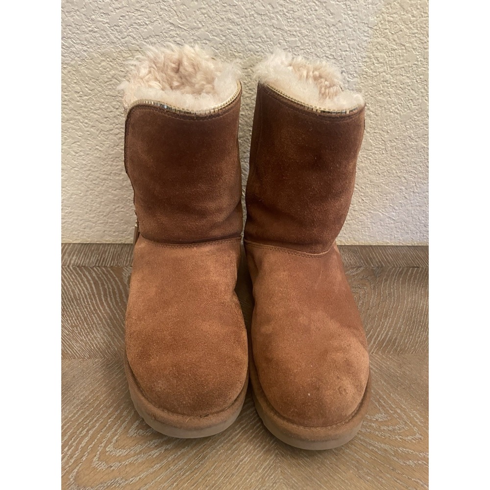 UGG Classic Mid-Calf Flat Pull-on Boots Twinface Sheepskin Chestnut Suede Size 9